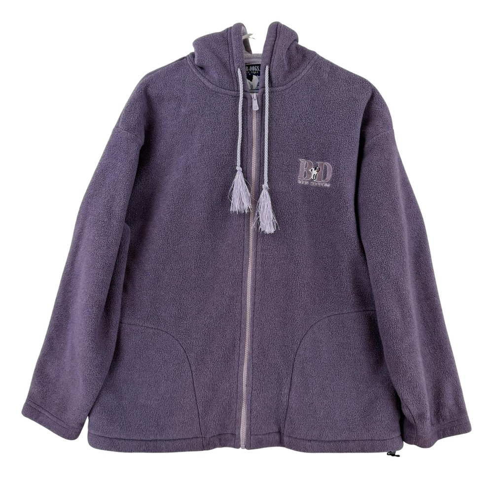 Big Dogs Jacket Womens Small Purple Fleece Hooded Full Zip Tassel BD Logo‎